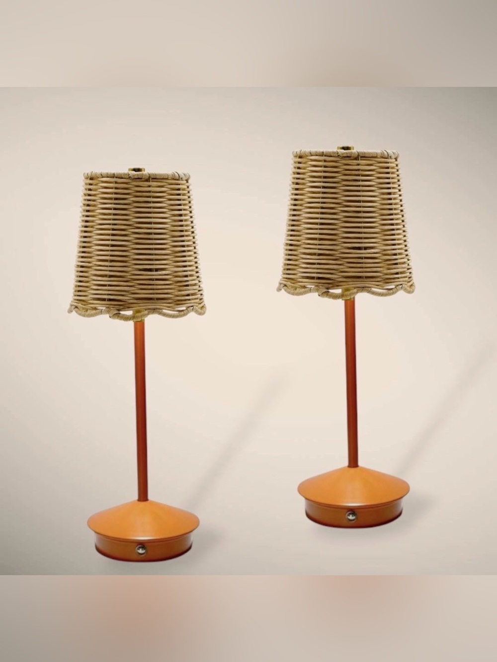 Set Of 2 Boho Rattan Table Lamps, Wicker Rechargeable Cordless Desk Lamp 3-Way D